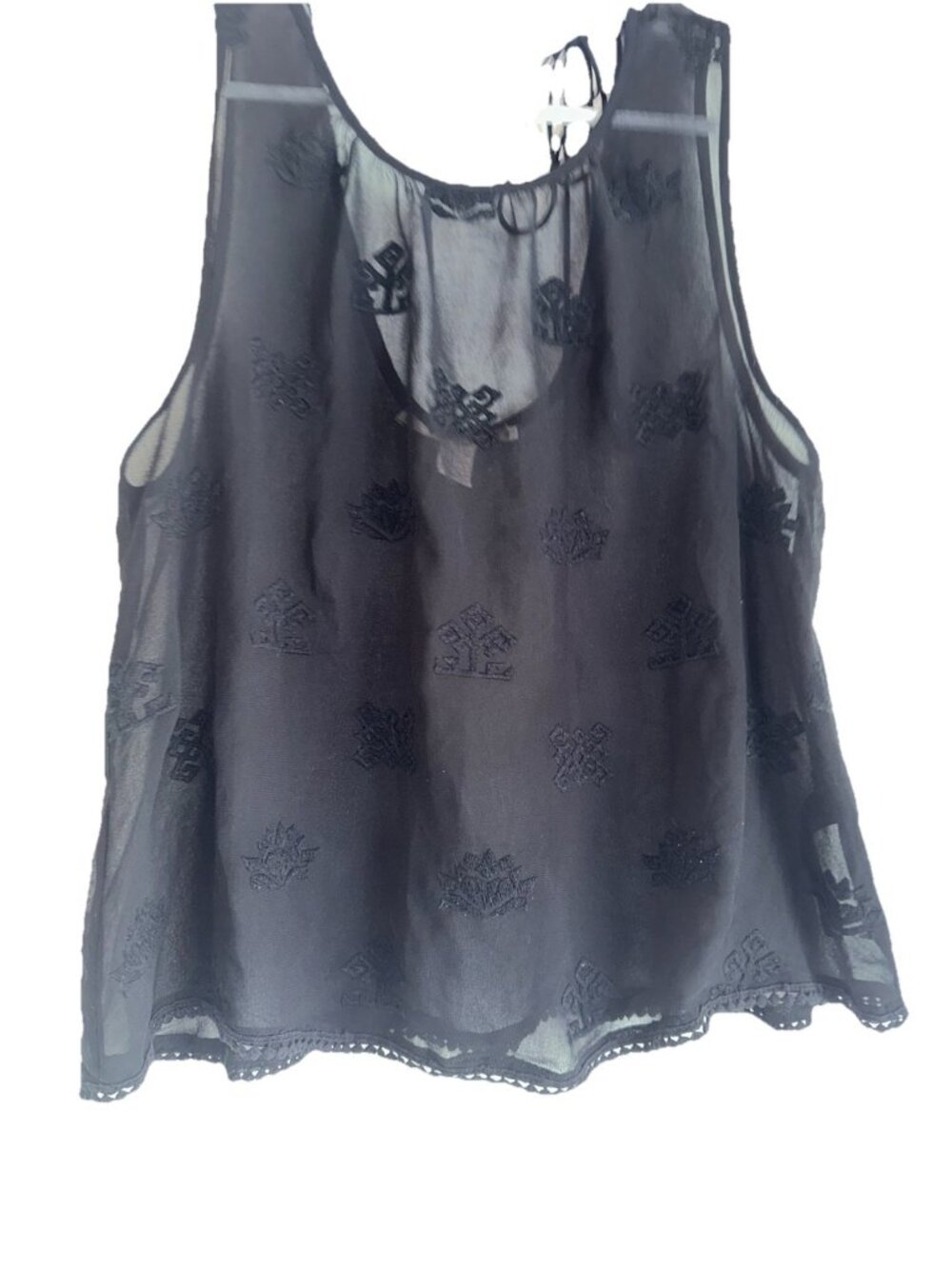 Forever 21 Womens Scoop Back Sheer Tank Sz S Black Embroidered Boho Whimsigoth